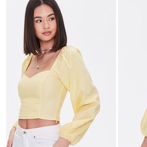 Forever 21 Brown Sweetheart Peasant-Sleeve Top